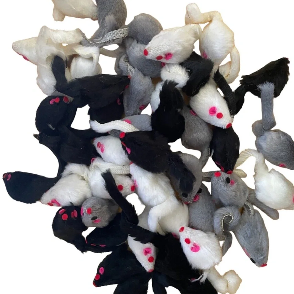 Faux Fur Mice 48 Pack Cat Toy Furry Mouse Tail Hardcore Critters bulk